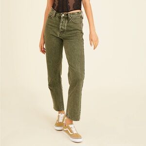 BDG Green High Waisted Slim Straight Jean Acid Wash Green Utility Chic 90’s
